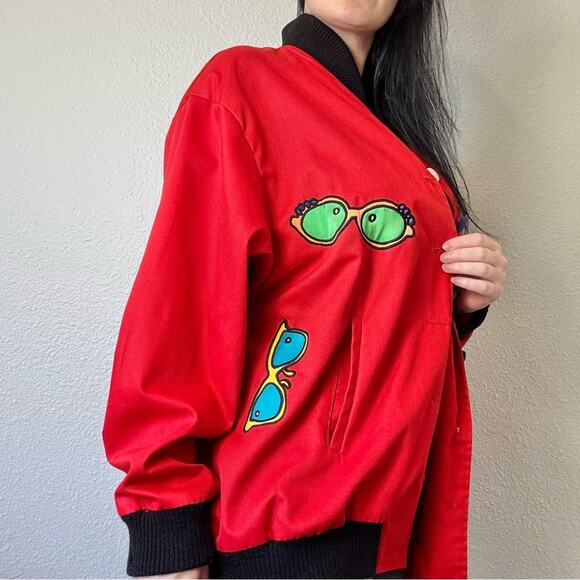 Vintage 100% Silk Red Sunglass Jacket Size XL - Picture 4 of 7